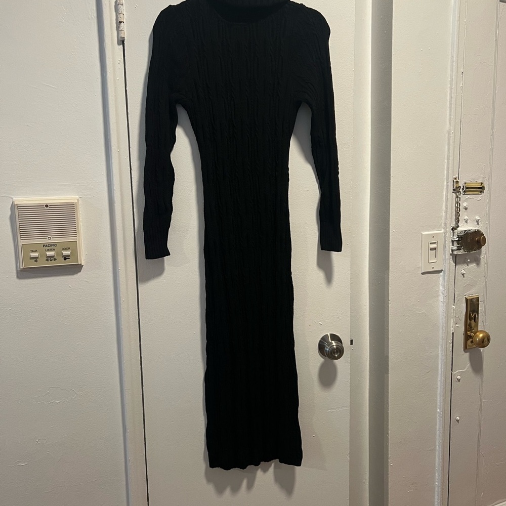 525 Black Midi Cable Knit Sweater Dress - Picture 3 of 3